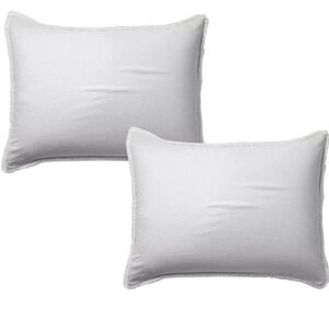 2 Casaluna Linen Pillow Shams Fringe Edges LIGHT GRAY Sham 20in x 26in NEW